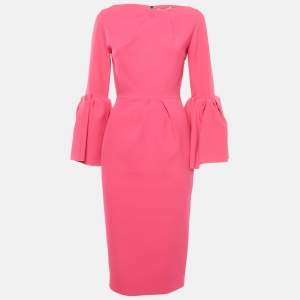 Roksanda Pink Stretch Crepe Bell Sleeve Midi Dress S
