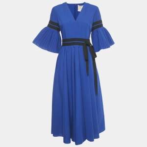 Roksanda Persian Blue Cotton Blend Pleated Amalia Midi Dress S
