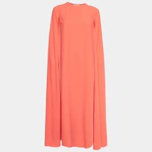 Roksanda Neon Orange Crepe Shoulder Cape Detail Midi Dress M