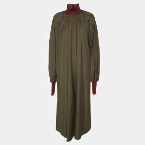 Pre Owned فستان روكساندا ايلينسيك أخضر قطن بأكمام طويلة ماكسي كبير