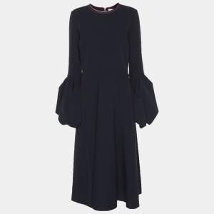 مملوكة مسبقًا Roksanda Ilincic Navy Blue Stretch Cady Hadari Bell Sleeve Midi Dress M