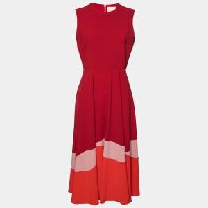 Roksanda Burgundy Synthetic Wave Color Block Flared Midi Dress M