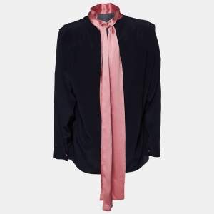 Roksanda Navy Blue Silk Contrast Neck Tie Detail Aulna Top M