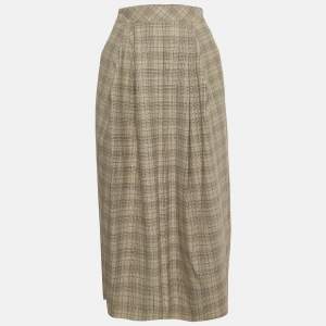 Roksanda Ilincic Beige Glen Plaid Wool Pleated Midi Skirt S
