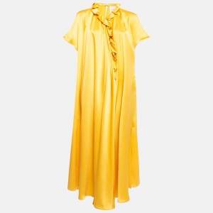 Roksanda Yellow Silk Ruffled Midi Dress M