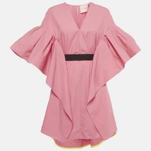 Pre Owned Roksanda Pink Poplin Ruffled Mini Dress M