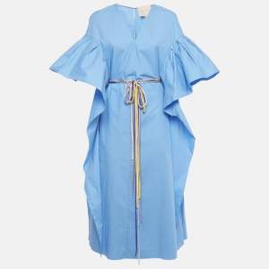Roksanda Blue Poplin Ruffled Midi Dress M
