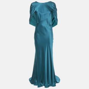 Pre Owned Roksanda Teal Blue Satin Draped Detail Gown M