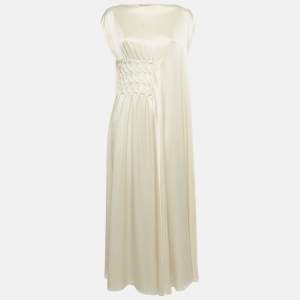 Pre Owned Roksanda Cream Satin Gathered Kleo Long Dress S