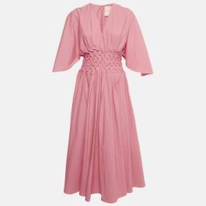 Pre Owned Roksanda Pink Poplin Shirring Midi Esti Dress M