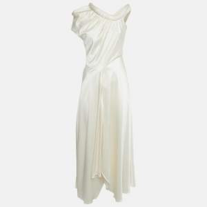 Pre Owned Roksanda Cream Satin Silk Cold-Shoulder Long Dress M