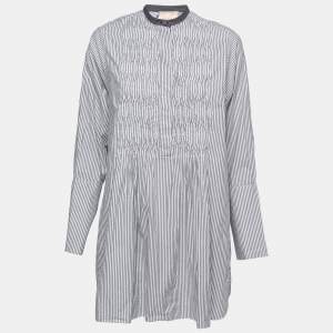 Roksanda Dark Blue Striped Cotton Pleated Front Tunic Top S