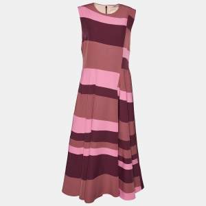 Roksanda Pink & Purple Striped Paneled Crepe Maxi Dress L