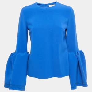 Roksanda Blue Knit Full Sleeve Ruffle Detail Top S