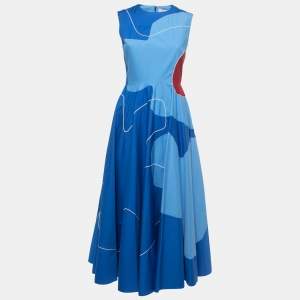 Roksanda Blue Cotton & Silk Sleeveless Flared Midi Dress S
