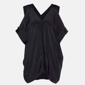 Roland Mouret Black Silk Cut-Out Leo Top M