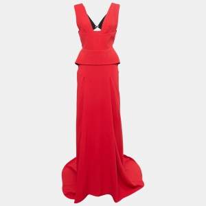 Roland Mouret  Red Crepe Flared Lubelia Gown M
