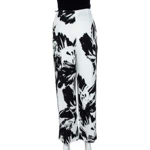 Roland Mouret Monochrome Printed Cloque Pleated Wide Leg Meltham Pants M 
