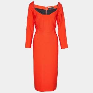 Roland Mouret Red Crepe Ardon Midi Dress L