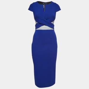 Roland Mouret Royal Blue Crepe Honeycomb Mesh Midi Dress S