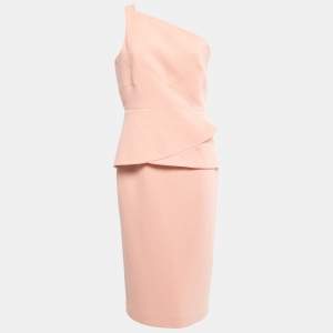 Roland Mouret Pastel Rose Wool Crepe On Shoulder Midi Dress L