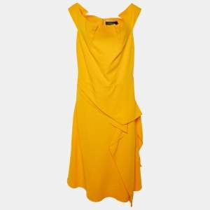Roland Mouret Marigold Yellow Stretch Crepe Off Shoulder Arch Dress XL