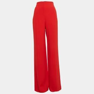 Roland Mouret Red Crepe Wide Leg High Rise Trousers M
