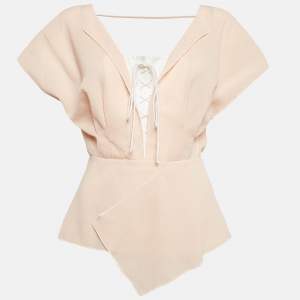 Roland Mouret Pink Wool Crepe Lace-Up Pleated Top S