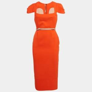 Roland Mouret Orange Crepe Wool Belted Sheath Dress M