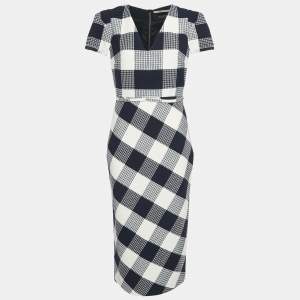 Roland Mouret Blue Chaney Checks Cotton Midi Dress M