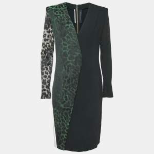 Roland Mouret Black/Green Leopard Print Crepe Sheath Dress M
