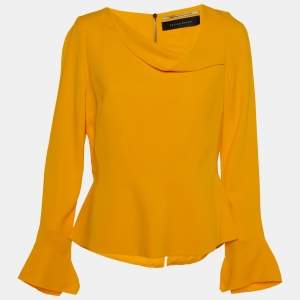 Roland Mouret Yellow Crepe Asymmetric Neck Top L