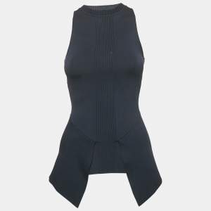 Roland Mouret Navy Blue Rib Knit Asymmetric Top XS