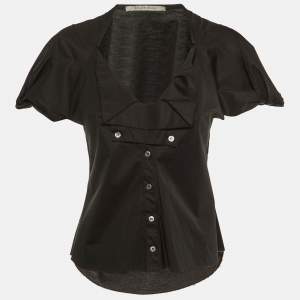 Roland Mouret Black Cotton Button Front Top L