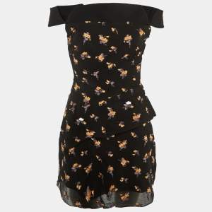 Pre Owned Roland Mouret Black Crepe Floral Embroidered Off Shoulder Winslow Mini Dress M