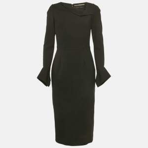 Pre Owned Roland Mouret Black Crepe Flared Sleeve Short Dress M