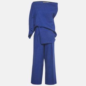 مملوكة مسبقًا Roland Mouret Blue Tweed Ruffled Set L