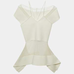 مملوكة مسبقًا Roland Mouret White Jersey & Mesh Cut Out Detail Peplum Summerhill Top S