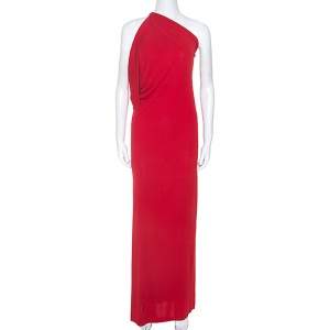 Roland Mouret Red Crepe Asymmetric One Shoulder Maxi Dress M