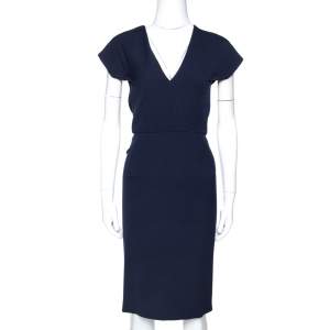 Roland Mouret Navy Blue Wool Crepe Sheath Dress L 