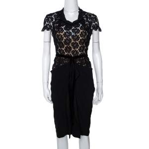 Roland Mouret Black Crepe & Lace Draped Harmon Dress M