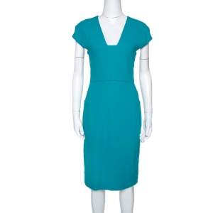 Roland Mouret Turquoise Blue Wool Crepe Sheath Dress L