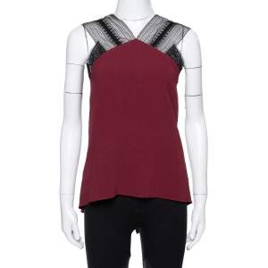 Roland Mouret Limited Edition Burgundy Crepe Lace Trim Dave Top S 