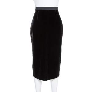 Roland Mouret Black Velvet & Crepe Paneled Pencil Skirt M