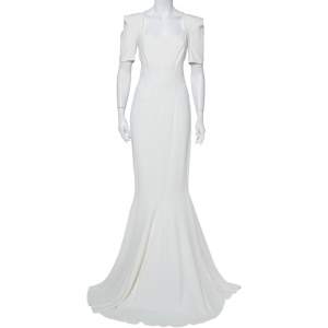 Roland Mouret White Crepe Paneled Detail Fitted Jansen Gown L