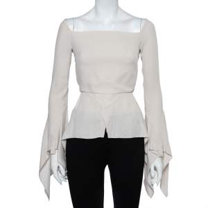 Roland Mouret Beige Textured Crepe Wicklow Angular Peplum Top S
