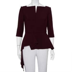 Roland Mouret Burgundy Crepe Asymmetric Hem Heron Top L