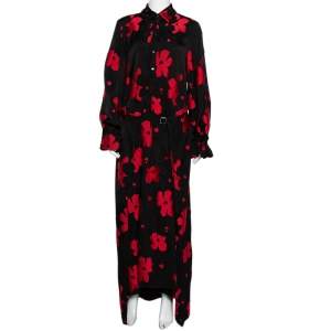 Roland Mouret Black & Red Floral Jacquard Belted Layered Dress M