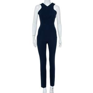 Roland Mouret Navy Blue Crepe Criss Cross Back Detail Sleeveless Jumpsuit S