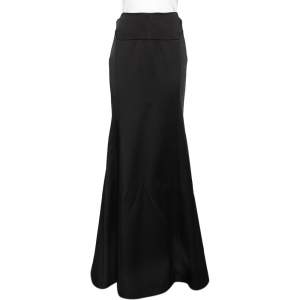 Roland Mouret Black Sateen Paneled Aries Maxi Skirt M